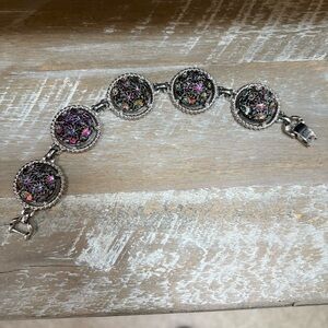 Sarah Coventry Bracelet Northern Lights Iridescent Carved Glass